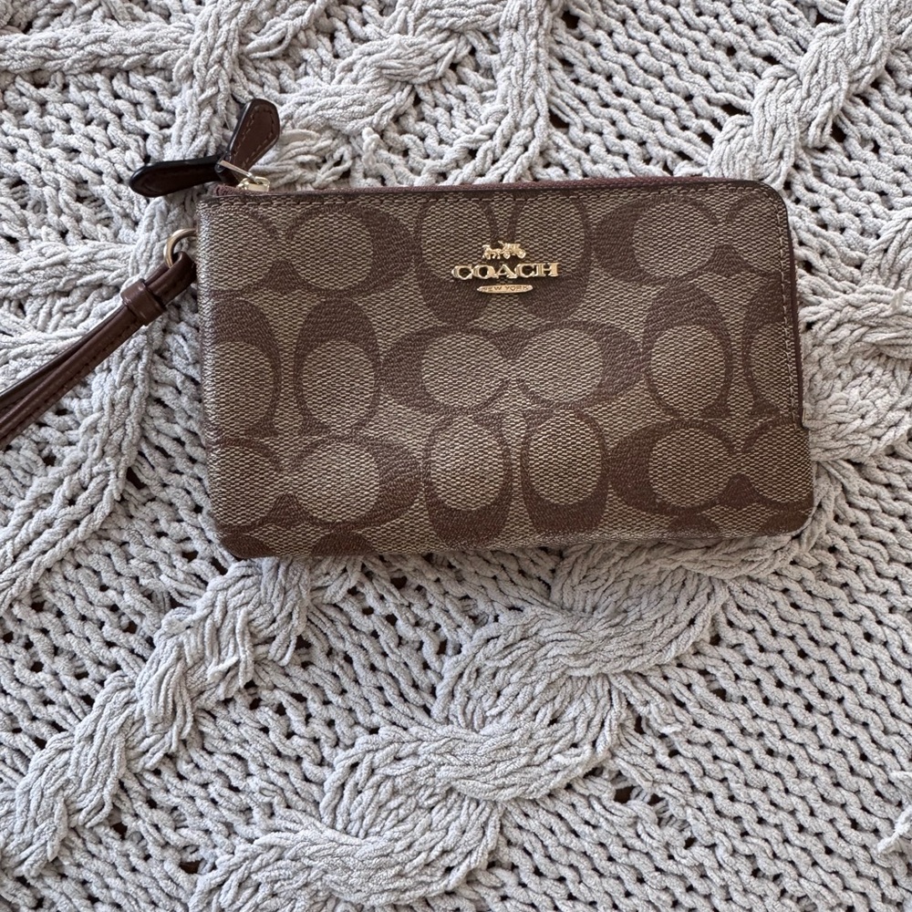 Coach Double Corner Zip Wristlet in Signature Canvas